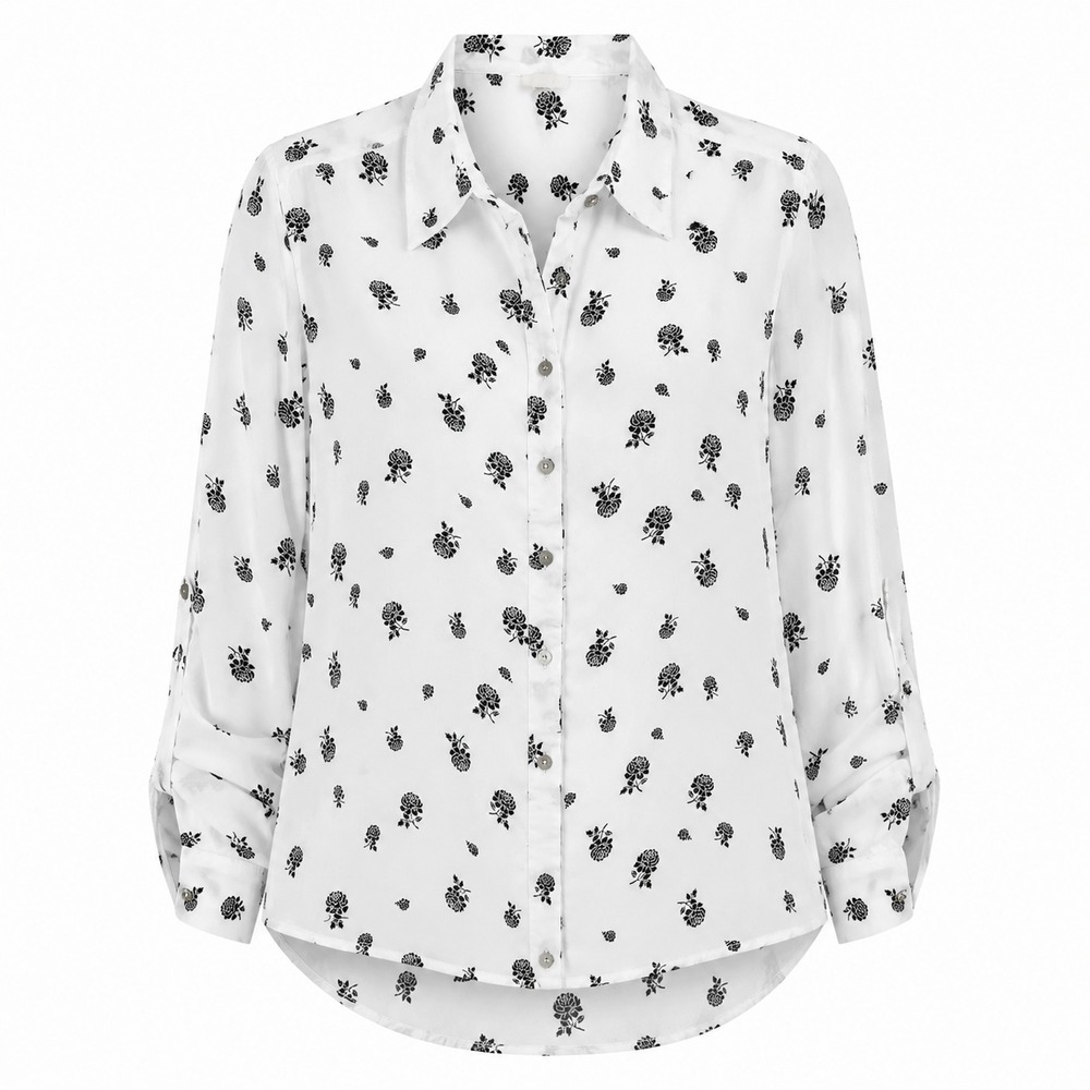 Jane and Delancey Blouse Women's XL White Long Sleeve Button Up Floral Casual